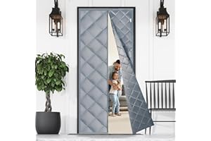 Awaken honest Thermal Door Curtain for Winter 80 X 200cm, Magnetic Thermal Insulated Door Cover to Keep Warm,Windproof Soundproofing Front Door Curtain,Grey