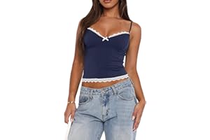 YILEEGOO Women Spaghetti Strap Camisoles Summer Crop Tops Lace Trim V-Neck Sleeveless Backless Tank Tops Summer Vests