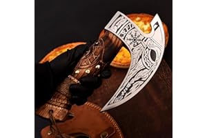 TATLA CRAFT Coupe-pizza Viking fait main Axe en acier au carbone Trancheuse Chef Viking Axe avec couvercle en cuir - Accessoires de four à pizza de qualité supérieure Ulu Rocking Pizza Cadeaux pour