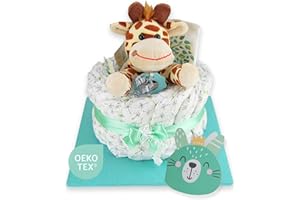 ‎WINDELTORTE Windeltorte.com – Giraffe klein | Windeltorte in Grün - inkl. 14 LILLYDOO Windeln | Geschenk zur Geburt | Taufgeschenk | Geschenk zur Babyparty – handgefertigt (1-stöckig)