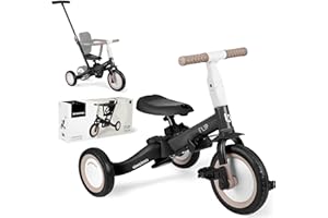 KIKKA BOO KikkaBoo Triciclo Evolutivo 5 in 1 per Bambini da 1 a 5 Anni FLIP, Triciclo Passeggino con Maniglione Regolabile, Con o Senza Pedali, Trasformabile in Bicicletta, Nero