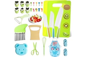 CESHMD Juego de cuchillos de cocina para niños de 30 piezas, juego de cuchillos de cocina para niños con tabla de cortar, cortador ondulado, cuchillo de juguete Montessori, cuchillo para niños a