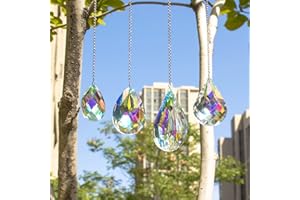 Hey_you 4pcs Crystal Suncatcher Prism Pendant Rainbow Maker Hanging Suncatchers with Chain Window Sun Catcher for Window Home Garden Wedding Decoration(AB Color)
