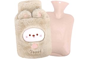 Meetory Borsa dell'Acqua Calda con Coperchio, 1L Borsa Acqua Calda Piccola, Bottiglia Acqua Calda con Coperchio Soffice, Borse Acqua Calda per Bambini e Adulti - Regali per Donne