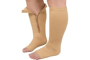 PUTUO Bas de Contention Grande Taille: Chaussettes de Contention Zippées à Bout Ouvert pour Femme Hommes 1 paires