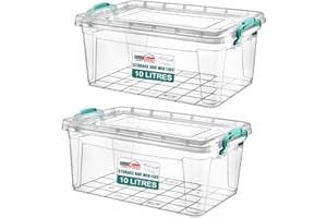 BEST HOUSE ANOTHER FINE PRODUCT Best House|Plastic Storage Box with Lids |Size 10L (L:42.8cm W:27.8cm H:13.7cm)|Set of 2|Stackable Clear Durable Multipurpose Office supplies Home Kitchen Tools Crafts Household Versatile(MEDIUM Size)