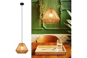 ‎DEBOOLA Deboola Hängelampe Boho Hängeleuchte Rattan - Φ25 Vintage Pendelleuchte Esstisch1 flammig Esstischlampe Retro Design mit E27 Fassung für Esszimmer Schlafzimmer Wohnzimmer Flur Küche(Ohne Leuchtmittel)