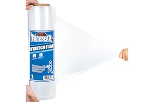 TAPEBEAR Shrink Wrap Clear Pallet Wrap 457mm x 457m, 20mu Stretch Wrapping Film Industrial Strength Plastic Wrap Water & Moisture Proof for Moving House, Furniture, Luggage, Parcel, Carpet Protection