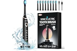 FENSOL Elektrische Zahnbürste, Schallzahnbürste 5-Modi, 30S-Erinnerung, Zahnbürste Elektrisch Weißen Ihre Zähne in Zwei Wochen, 8 Austauschbare Bürstenköpfe mit 3D Wavy Soft Brush, IPX7 Electric Toothbrus
