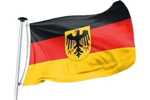 FLAGLY Premium Flagge Deutschland mit Adler 100x150cm -115g/m² Stoffgewicht - gedruckt, robustes und witterungsbeständiges Glanzpolyester mit Ösen (100 x 150 cm, Deutschland mit Adler)