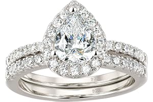 SweetJew Pear Shaped Elegant Wedding Rings for Womens Bridal Set 925 Sterling Silver AAAAA CZ Size H-Z