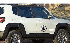 NewTeam Lot de 2 autocollants, motif étoile militaire, 17 cm de circonférence, pour Jeep Renegade, Suzuki, véhicule tout-terrain, couleur noir