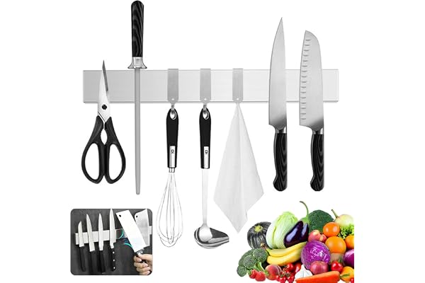 50 cm magnetlist kniv, knivhållare magnetisk med 3 krokar, väggfäste, magnetlist, knivhållare