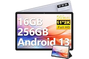 Oangcc Tablette 11 Pouces Android 13 OS Tablette Tactile, 16 Go RAM+256Go ROM/TF 1To, 2000 * 1200 FHD IPS, 8600mAh, 5G WiFi, 8 Cœurs, 2.0 GHz, 4 Haut-Parleurs, 5+13+2MP, AGPS, avec Cas - Gris