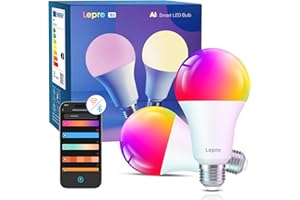 Lepro B3 AI Bombilla Inteligente Alexa, LED E27 12W RGB Regulable Bombillas, Wi-Fi Control de Voz y Sync de Música, Diseñador de Iluminación AI Personalizado, Funciona con Alexa, Google Home, 2Pcs