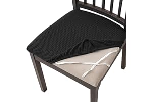 ‎HOMECOVER HOMECOVER Esszimmerstuhl Sitzbezüge 4er Set,Stretch Jacquard Stuhlbezug Sitzfläche Abnehmbar Waschbarer Für Esszimmer Küche Bürostühle Hotel-Schwarz-4er Set
