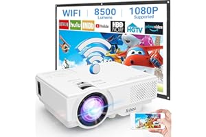 AKATUO WiFi Beamer, 8500 Lumen Mini Beamer Full HD 1080P Unterstützt, Tragbar Video Beamer für Handy Phone, 200" Display LED Heimkino Projektor Kompatibel mit Smartphone HDMI USB Laptop TV Stick