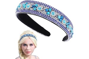 Flayem Rhinestone Headband Glitter Sparkly Crystal Hair Hoop Gorgeous Padded Wide Hair band Jewelry Accessories Prom Banquet Headwear for Women and Girls (Blue)