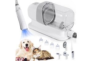 MEMOWS Aspirateur Poil de Chien Chat, Tondeuse Chien Professionnelle, 10500 Pa Aspirateur Tondeuse pour Animaux de Compagnie avec 5 Outils de Toilettage 2.3L Ultra-Récipient pour Chien Chat Poil Long Epais