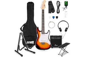 MAX GigKit 3/4 Junior Electric Guitar Starter Kit with Foot Stand and Guitar Stand, Complete Sunburst Beginner Bundle for Kids, Teens, Adults, Includes Amplifier, Case, Tuner, Accessories