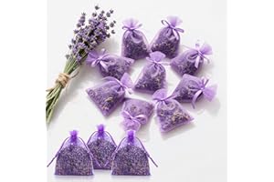 SUNXBUK 200g Lavanda Seca Natural,20 Bolsas de Tela, Bolsitas de Lavanda para Armarios,Bolsas Fiori Profumati,Ambientador Armario, para Ropa, Cajones, Armarios,Coches,Ambientadores Armario,Absorbe Olores