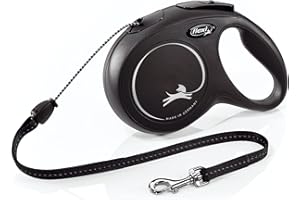 flexi New Classic Cord Retrattile Guinzaglio Cane NewClassicMCord8mblack, Nylon, Nero, M, 26 Ft
