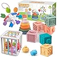 Aliex Baby Toys, 4 in 1 Montessori Toys for Babies | Food-Grade Silicone - Sensory - Stacking - Shape Sorter - Blocks Cube - Developmental Toys