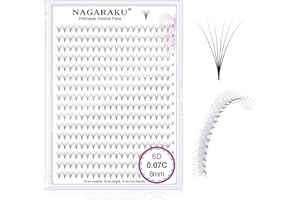 NAGARAKU 6D Vorgefertigte Fächer Wimpern 320 Fans Volumen Premade Fans Lash Langer Stiel Dünne Basis Spitz Natürliche Flauschige Fertigfächer Wimpernverlängerung Schwarz 16 Reihen Box XL(0.07 C 8mm)