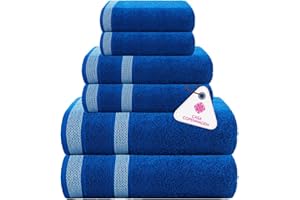 CASA COPENHAGEN Solitaire 6-częściowy zestaw ręczników, Elektryczny błękit, 600gsm, 2 kąpiele, 2 ręce, 2 myjki, miękka egipska bawełna do łazienki, kuchni i prysznica