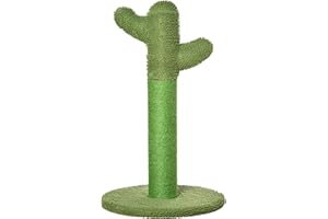 PawHut Griffoir pour Chat d'intérieur en Forme de Cactus 65 cm, Arbre à Chat Poteau griffoir en sisal résistant avec Base, Vert