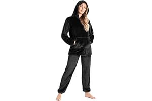 CityComfort Pijama Mujer, Pijama Mujer Invierno de Forro Polar Elegante Dos Piezas con Capucha S-XL