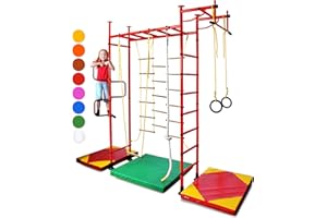 NIRO SPORTGERÄTE NiroSport Sprossenwand Kinderzimmer M3 Sprossenwand Kletterwand Klettergerüst Turnwand Heimsportgerät mit Klimmzugstange inkl. Turnringe Tau Strickleiter Trapez