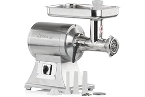 MAHLZEIT Elektryczna maszynka do mielenia mięsa ze stali nierdzewnej, srebrna, 450 W - 75 kg/h | Maszyna do mielenia mięsa z wypełniaczem do kiełbasy Cutter