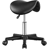 SONGMICS Saddle Stool, Swivel with Wheels, Height Adjustable | Stool in PU Leather, 56 x 56 x 45-6 cm, for Hairdresser, Clini