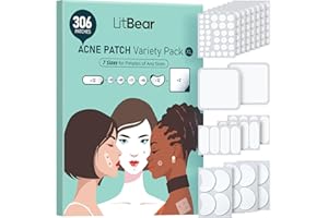 ‎LITBEAR LitBear Große Akne Patches (7 Größen, 306 Patches), Große Pickel Patches, Größe XL für ganzes Gesicht, Stirn, Kinn, Nase, Körper, Rücken, Hals und Brust, Mondförmige, Quadratische Hydrokolloid Patches