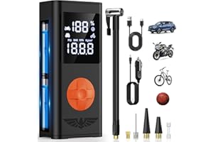 AJVV Tyre Inflator Portable Air Compressor, 150PSI Cordless Car Tyre Inflator with Dual Power, 10000mAh Air Pump Car Accessories Essentials for Men, Tyre Pump with LED Light for Car Motorcycle Bike Ball