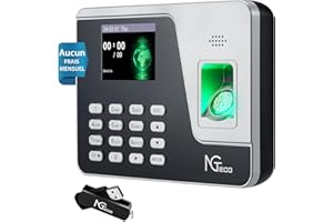 NGTeco Pointeuse Horaire Personnel pour Les organisations de Moins de 500 employés, avec calcul Automatique, Horloge biométrique à Empreintes digitales AS10 avec USB 8 GB (Anglais)