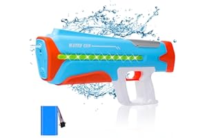 Electric Water Gun, AIMMIE Automatic Water Pistols with Water Absorption, Light, Music, High Capacity High Pressure Squirt Guns Range up to 26-32FT Pool Party Beach Outdoor Summer Toys for Adults Kid