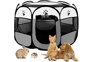BRIMOREA Puppy Run 114 x 114 x 59 cm, Playpen Dog Puppy Playpen Indoor Dog Playpen for Home, Cat Enclosure, Cat Cage, Rabbit Enclosure for Small Animals Indoor Outdoor (Grey)