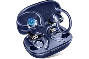 HUPOAF Auriculares Inalámbricos Deportivos, Auriculares Bluetooth 5.4 con 4 Mics, 50H Cascos Inalambricos Bluetooth HiFi Estéreo, IP7 Impermeable, Cascos Bluetooth con Cancelación de Ruido Pantalla LED