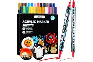 SHIRYLZEE Acrylstifte für Steine, 24 Farben Wasserfest Dual Tip Marker Stifte für Papier, Leinwand, Glas, Keramik, Holz - Ideal zum Basteln, Bemalen von Steinen, Ostern, Halloween, Christbaumkugeln Deko