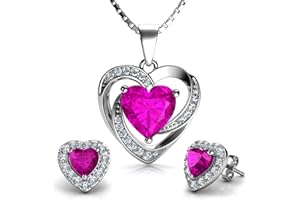 DEPHINI różowy zestaw biżuterii - naszyjnik i kolczyki - kryształowe ćwiek ze srebra 925 i wisiorek kamień urodzenia - srebrny łańcuszek 45 cm - pudełko