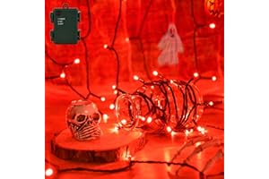 Halloween Lichterkette Außen Batterie, Isisyu 3M 30 LED Rot Lichterkette Batteriebetrieben mit 6 Stunden Timer, IP65 Wasserdicht Halloween Deko für Spinnenetz, Spukhaus, Hof, Horror Party, Weihnachten