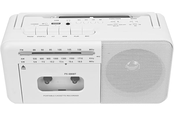 Magnétophone Portable, Lychee magnétophone à Cassettes Vintage avec Radio AM/FM/SW, Haut-Parleur intégré, Prise Casque AC/DC/3,5 mm, Support de Carte TF/entrée USB (Blanc)
