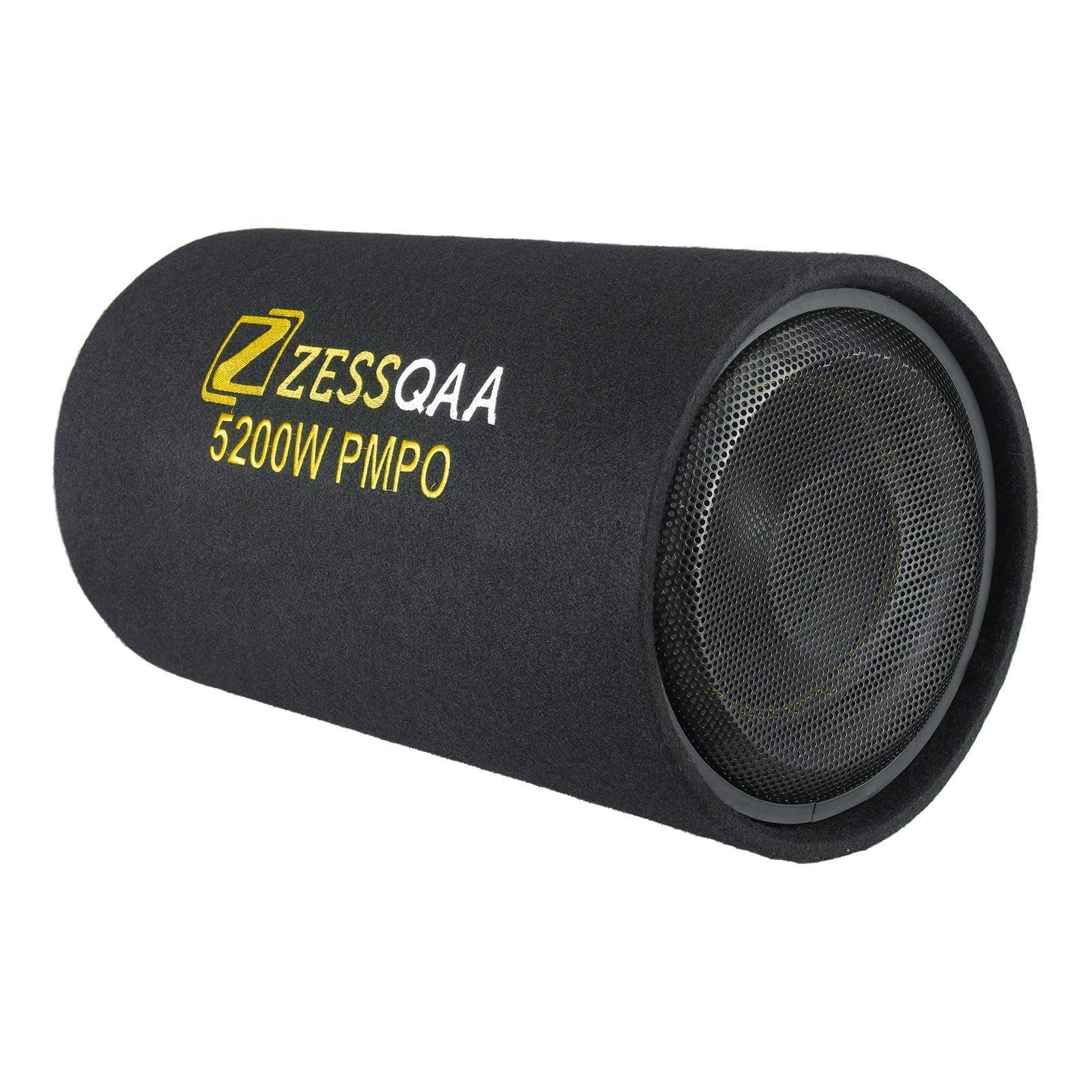 Zessqaa ZQ-1201BST 12 Inch Active Bass Tube Subwoofer for Car | 5200W PMPO | Built-in 200W Amplifier | MDF Wood with Matte Black Finish | RCA, AUX & Speaker-Level Input | Heavy Bass