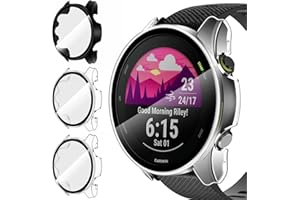ivoler 3 sztuki twarde etui z poliwęglanu ze szklaną ochroną wyświetlacza do Garmin Forerunner 255 46 mm, pełne pokrycie, ultracienkie, odporne na zarysowania, 2 przezroczyste + 1 czarne