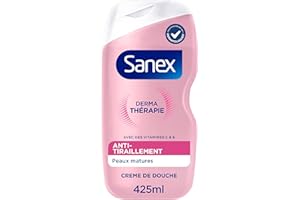 SANEX Derma Thérapie Crème de douche anti-tiraillements | peaux matures |*aide à réparer les peaux squameuses et à réduire les tiraillements|complexe d’acides aminés breveté et vitamines C et E- 425ML