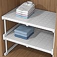 YSOAE 2 PACK Expandable Cabinet Storage, Expandable Closet Shelf Stackable Organizer, Rack for Kitchen Bathroom Pantry Spice Cupboard Coffee Countertop Home Office Desk Heavy Duty Nonslip (M: 47-68CM)