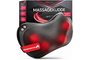 WELLAX Avkopplande massagekudde med värmefunktion och 360° rotation, 3 hastigheter Shiatsu för axlar och rygg med förlängningsrem, svart hals massageapparat