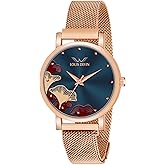 LOUIS DEVIN Rose Gold Plated Mesh Chain Analog Wrist Watch for Women (Black/Blue/Rose Gold Dial) | RG162
